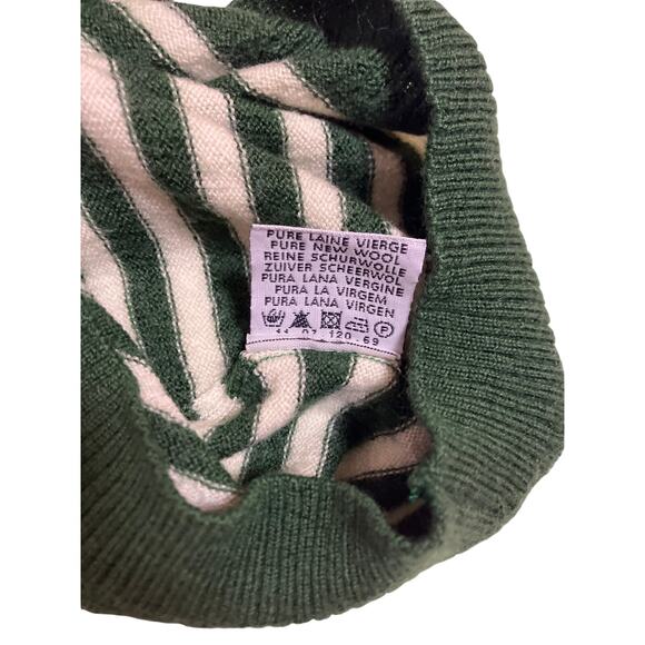 Lacoste Green White Striped Wool V-Neck Sweater Women’s 36/S Preppy Old Money - Picture 5 of 6
